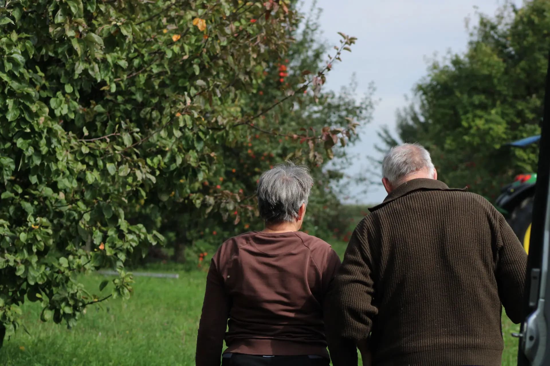 Agnes und Peter bei der Apfelernte
